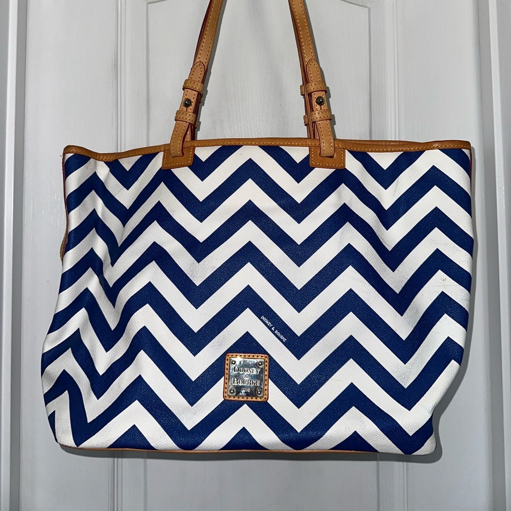 Dooney & Bourke Blue and White Geometric Tote. Great condition!